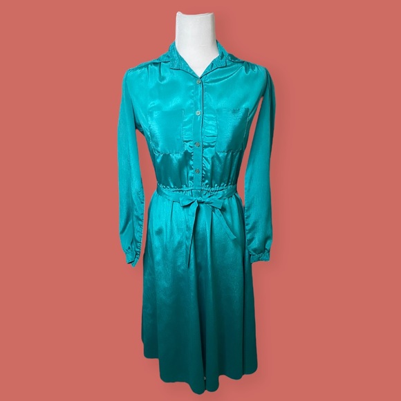 👗 VINTAGE TURQUOISE DRESS BY COCO OF CALIFORNIA SZ S - Picture 4 of 8